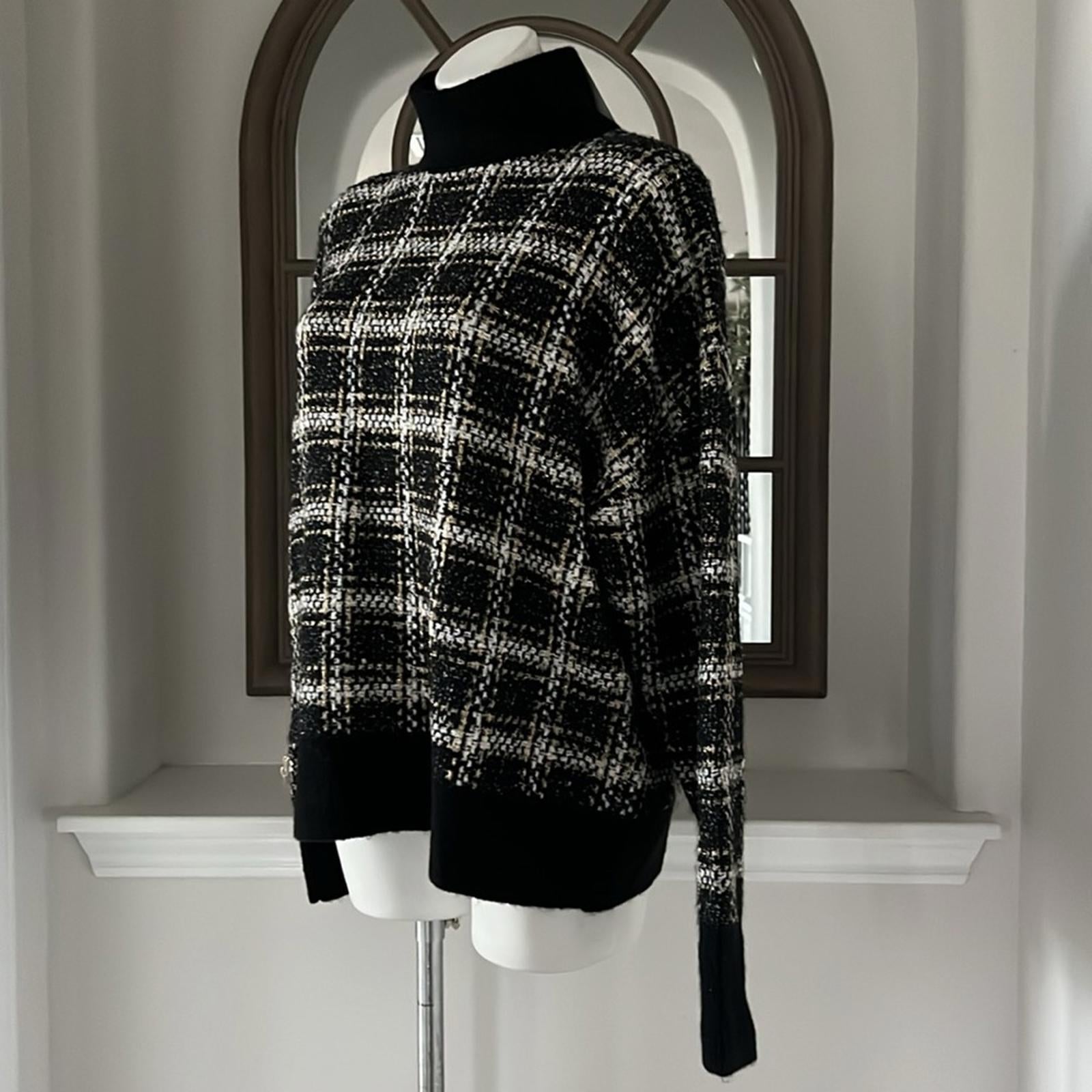 Splendid Ginny Plaid Turtleneck Alpaca & Wool-Blend Sweater Size L NEW $188