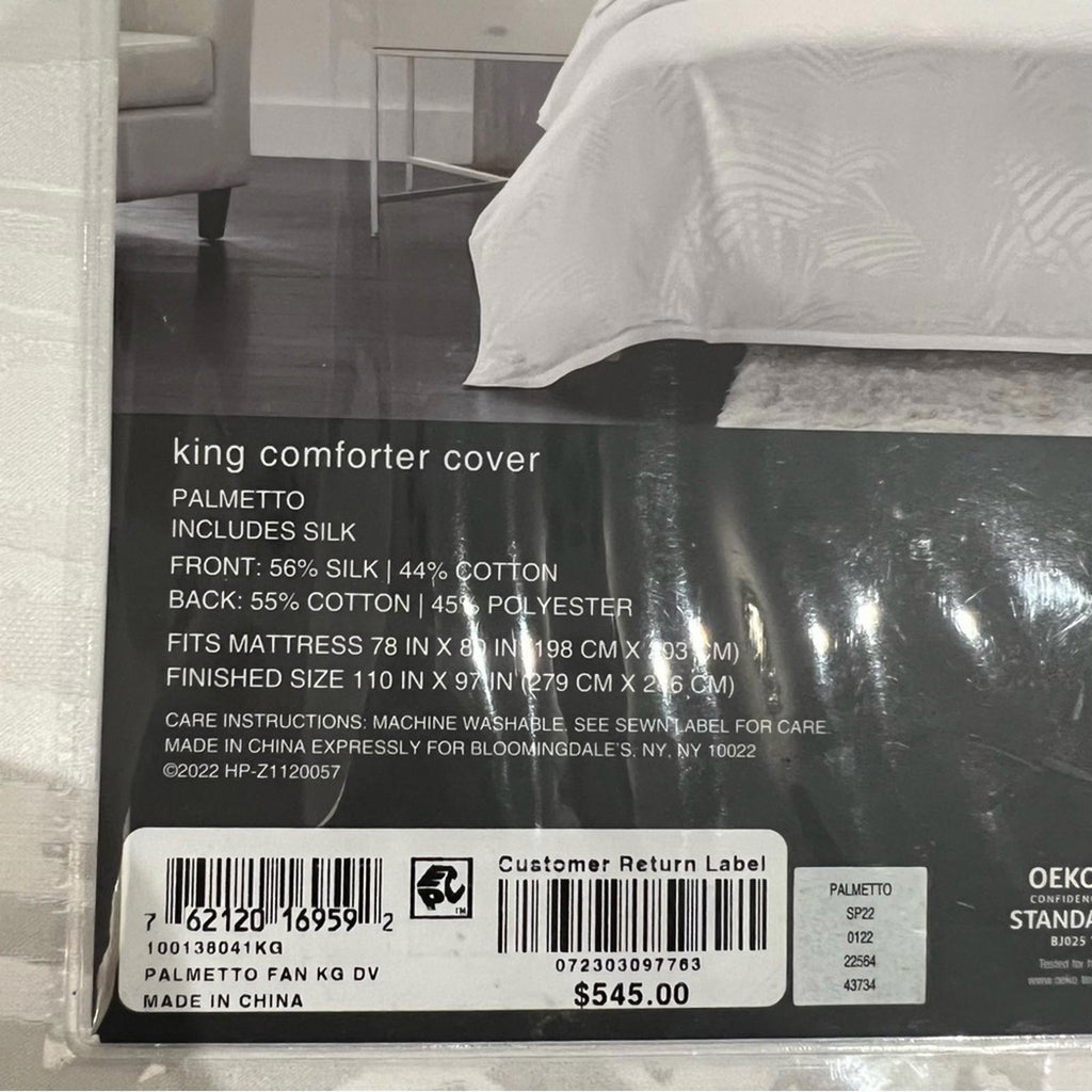 Bundle of Hudson Park Palmetto Silk-blend White King Duvet Cover, 2-Pillow Shams