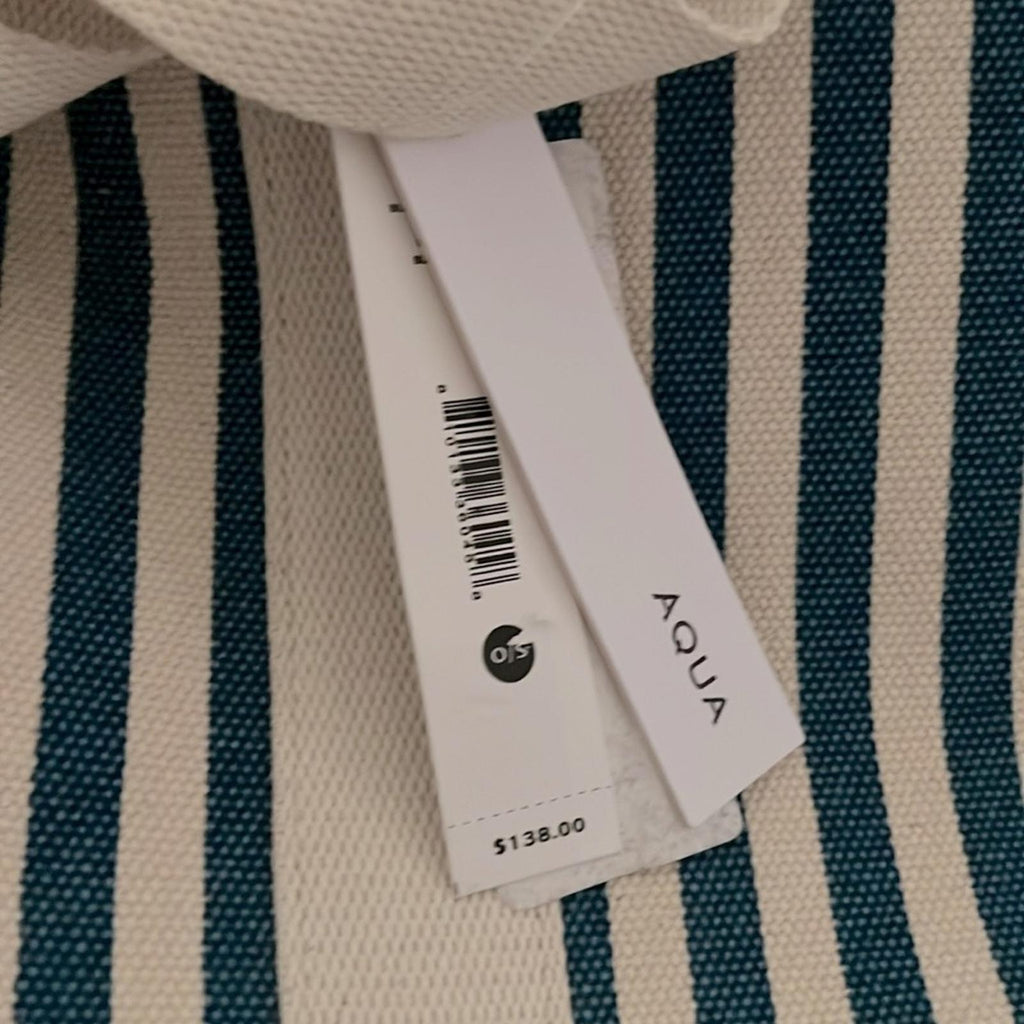 Aqua Canvas Tote Bag in Blue and White, NWT $138