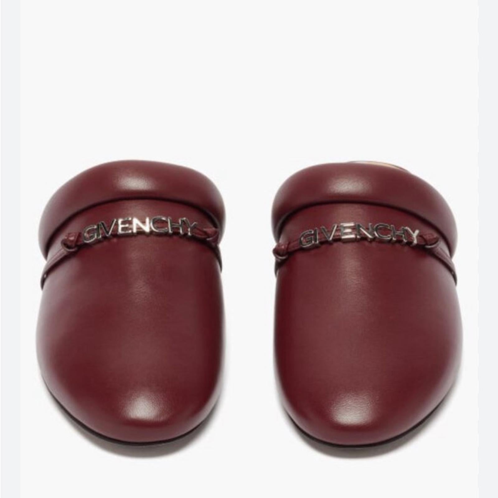 Givenchy Elba Slippers, 100% Lamb Leather Mules in Burgundy, Size 36 New in Box