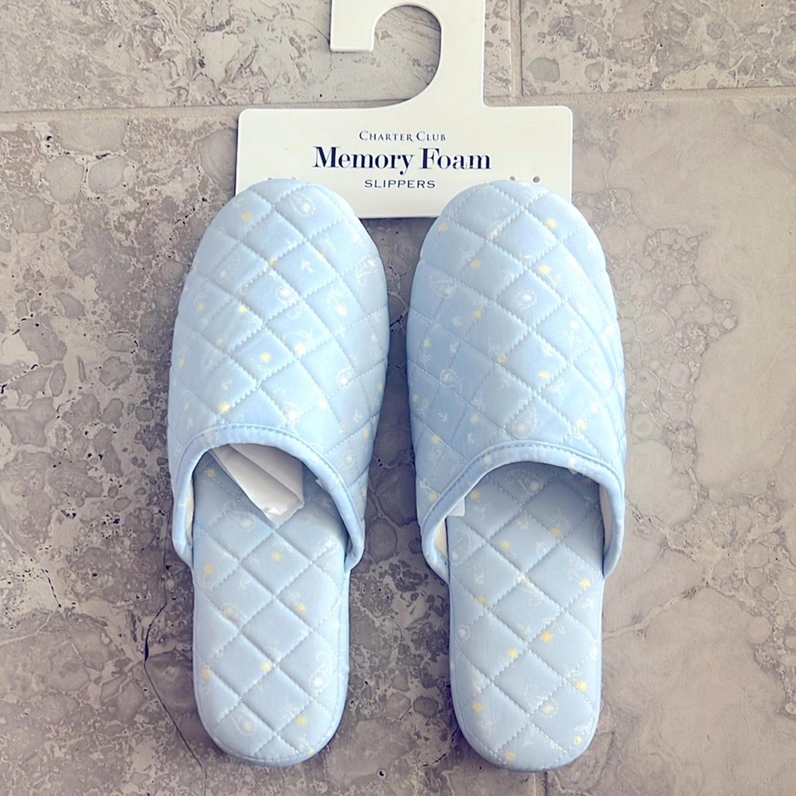 New Charter Club Quilted Paisley Floral Slippers, Blue Size L (US 9-10) NWT