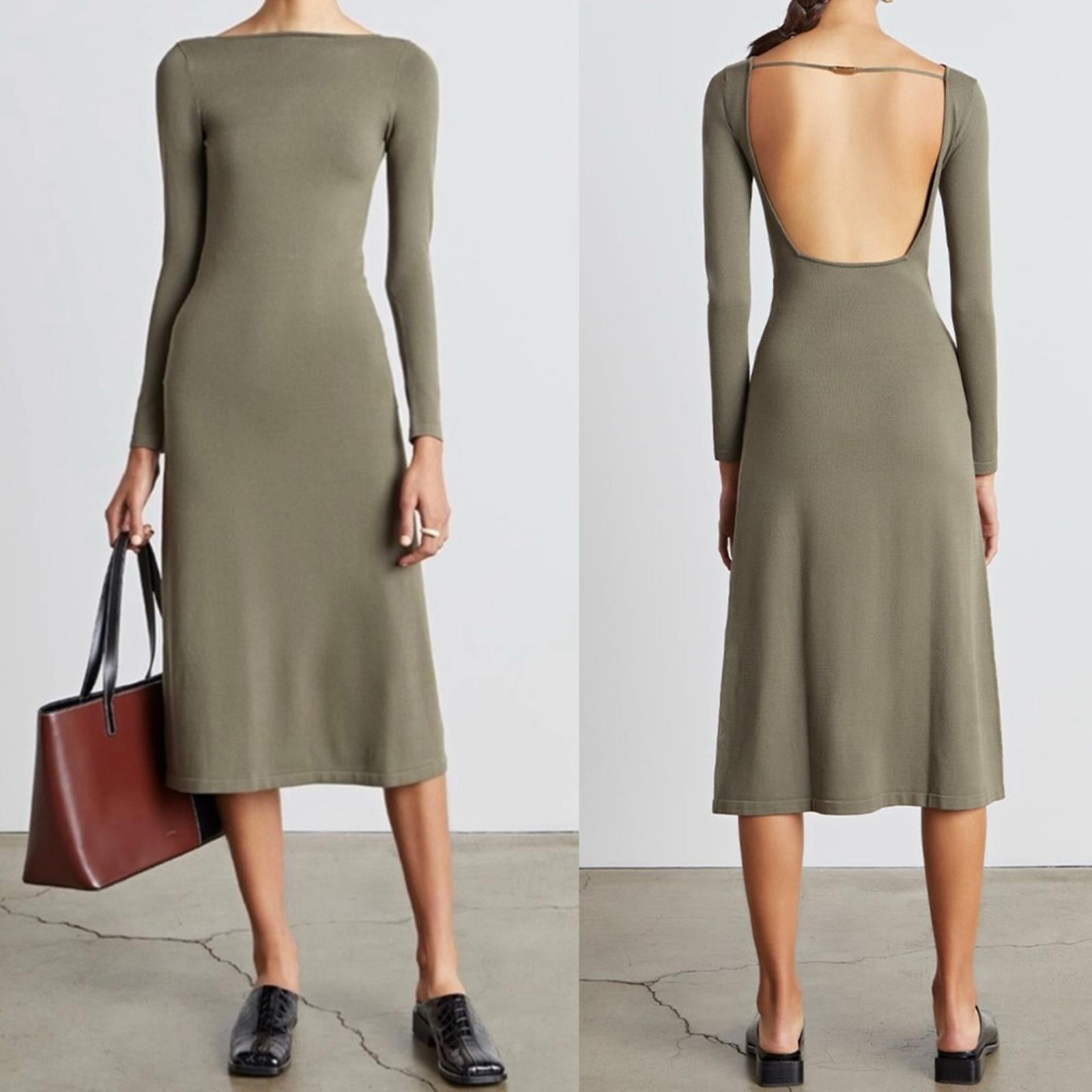 Who What Wear Jade Square-Back A-Line LS Dress in Olive Green, Size XL NWT