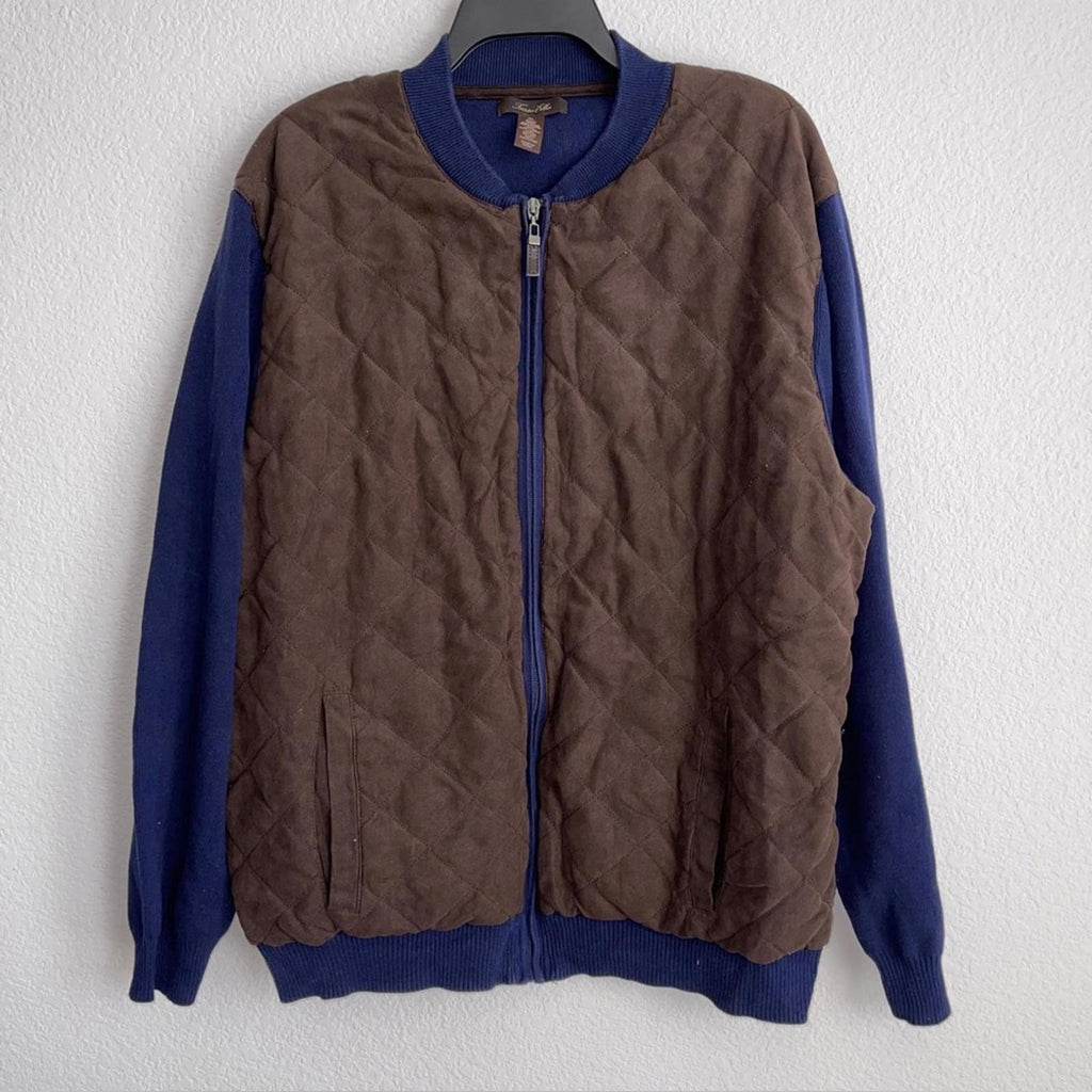 Tasso Elba Zip-Up Lightweight Quilted Coat in Navy/Brown, Size XL EXCELLENT!