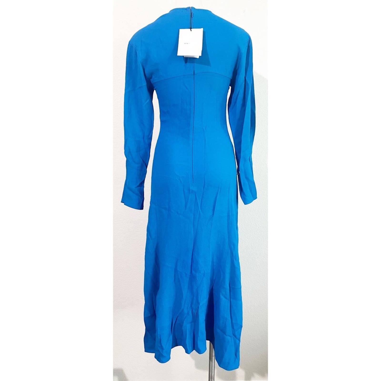 Victoria Beckham Cady Fit & Flare Midi Dress in Blue, NWT, Size 2 Retail $1,250