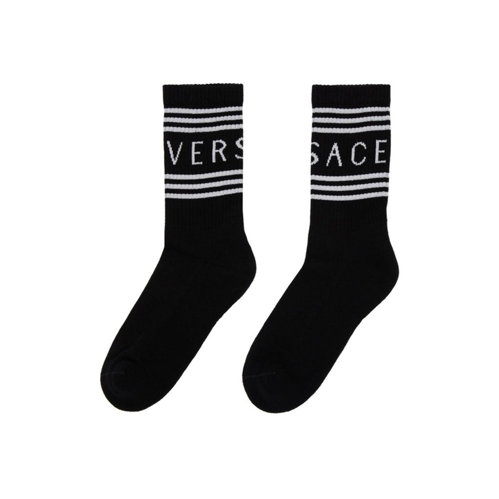 Versace Logo Socks in Black & White, Size M, New w/Tag