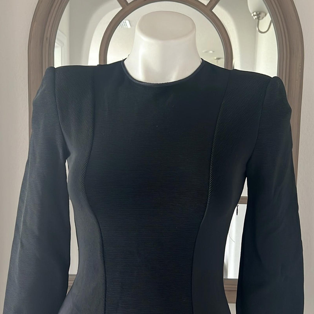 Giorgio Armani Fit & Flare Long Sleeve Ribbed Black Dress, Size 2, EXCELLENT!