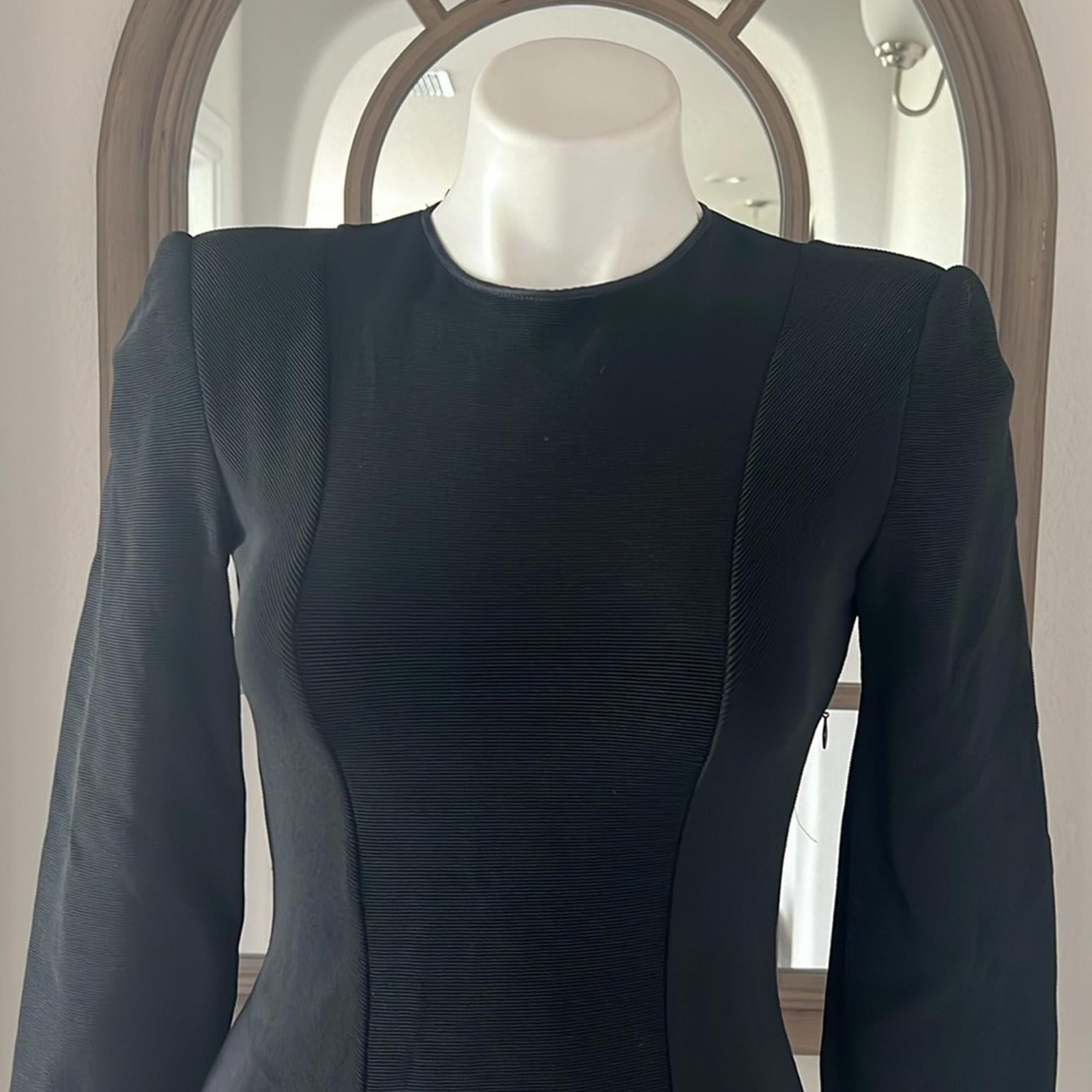Giorgio Armani Fit & Flare Long Sleeve Ribbed Black Dress, Size 2, EXCELLENT!