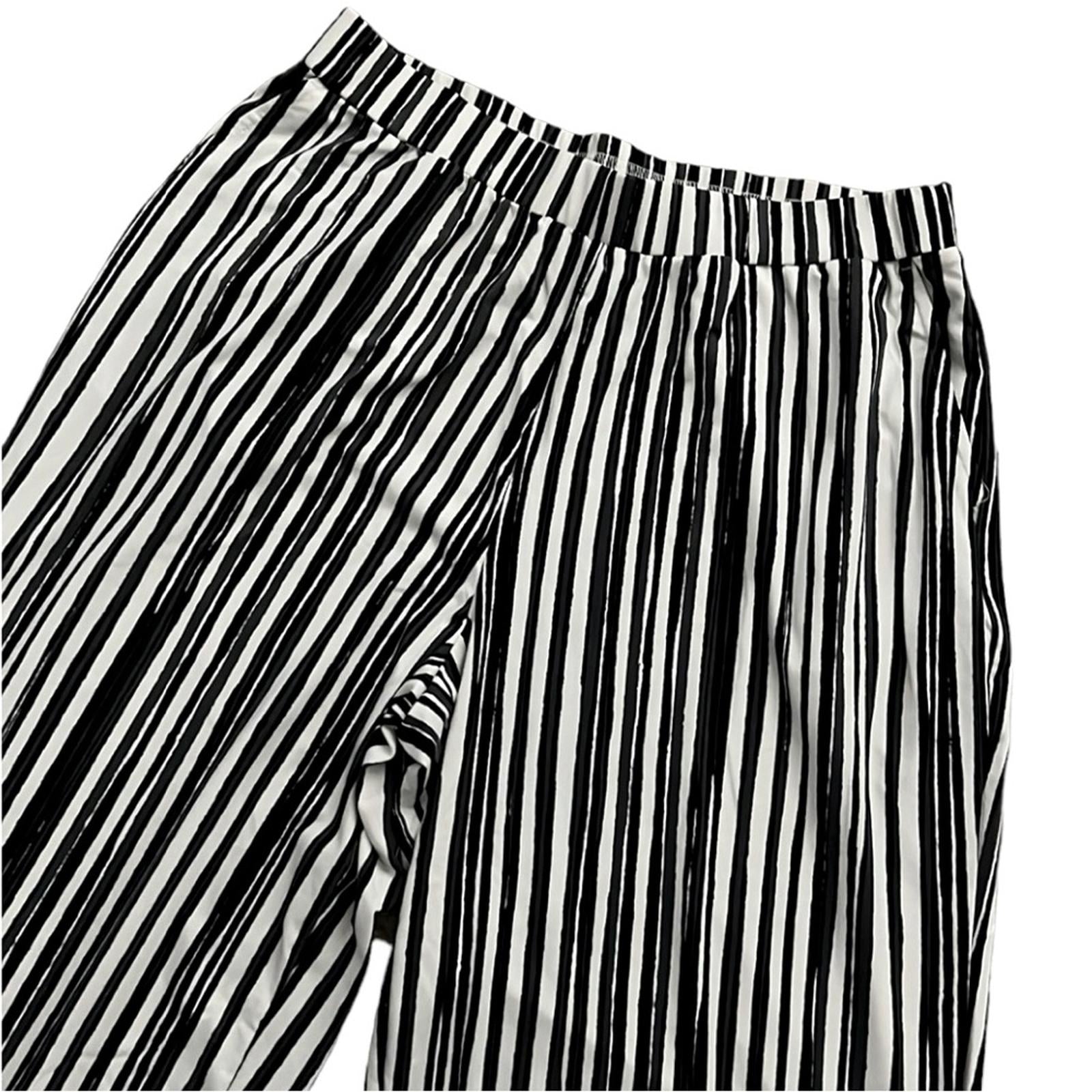 Elizabeth&Clarke Black Stripe Pull-On Wide Leg Pants, Size S, New in Packaging