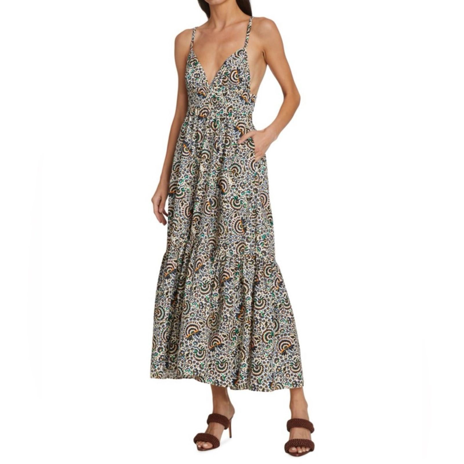 A.L.C. Rhodes Printed Open Back Maxi Dress, NWT, Size 4
