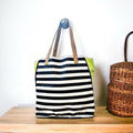 DSW Expandable Striped Tote Bag in Black, White, Néon Green, Tan