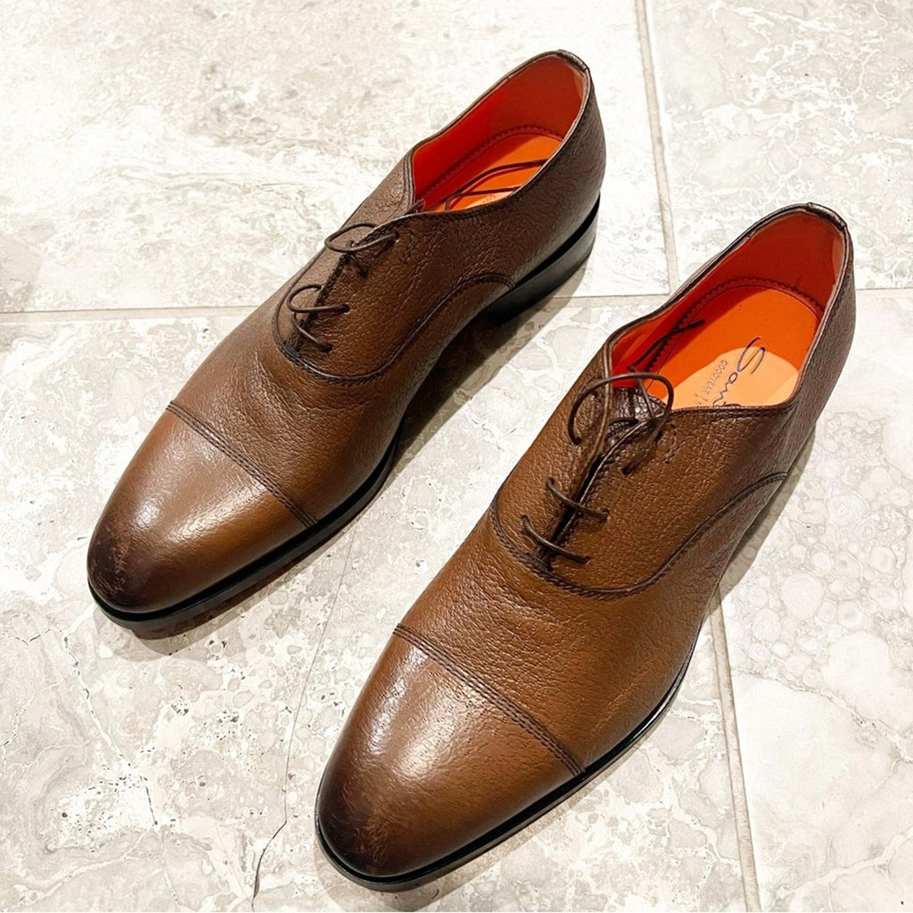 Santoni Men's Simon Cap Toe Oxfords in Cognac, Size UK10 US11 New +DustBag