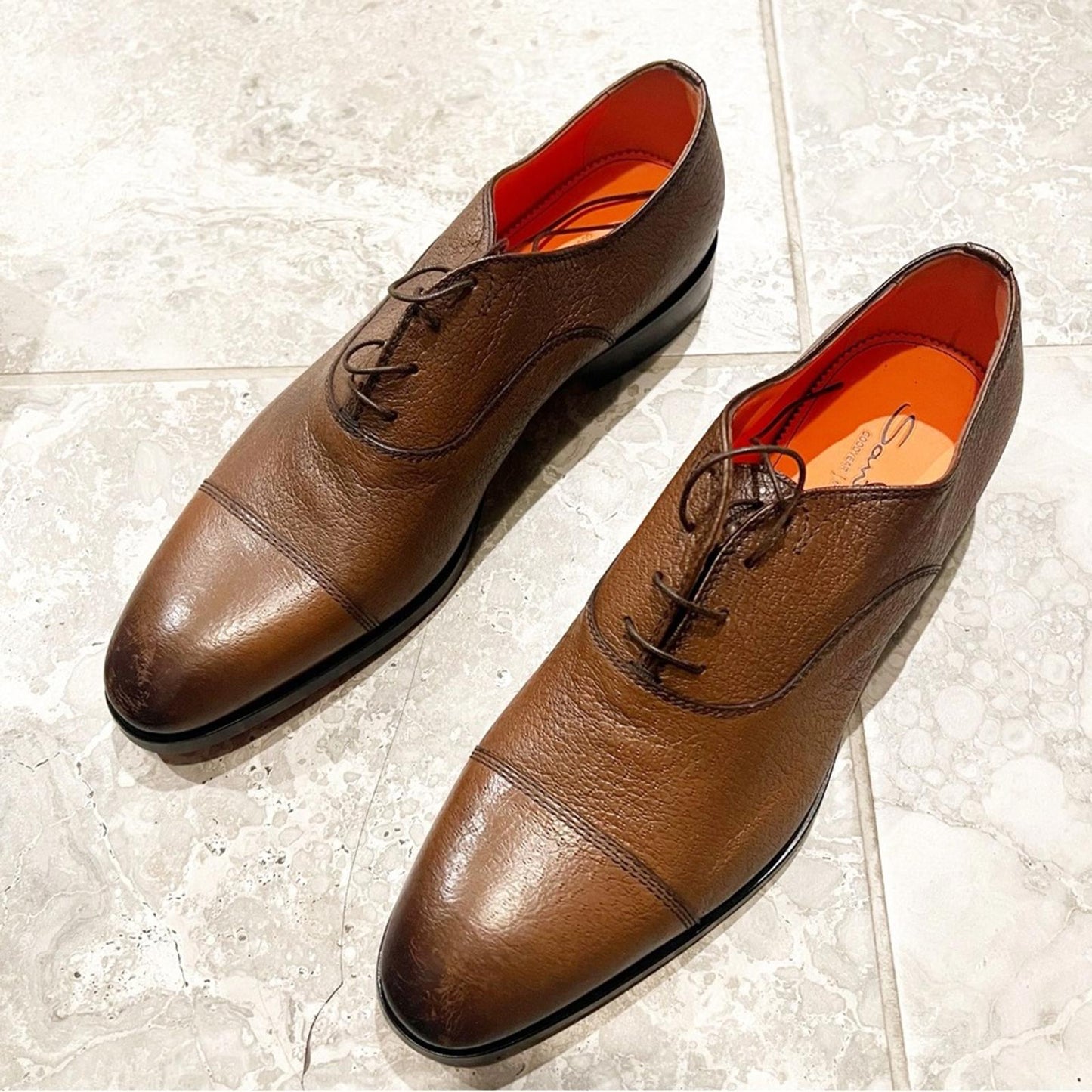 Santoni Men's Simon Cap Toe Oxfords in Cognac, Size UK10 US11 New +DustBag