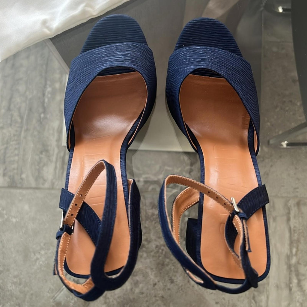 STAUD Solange NAVY High Block Heel Sandals, Size EU 40 NEW +Dust Bag SOLD OUT!