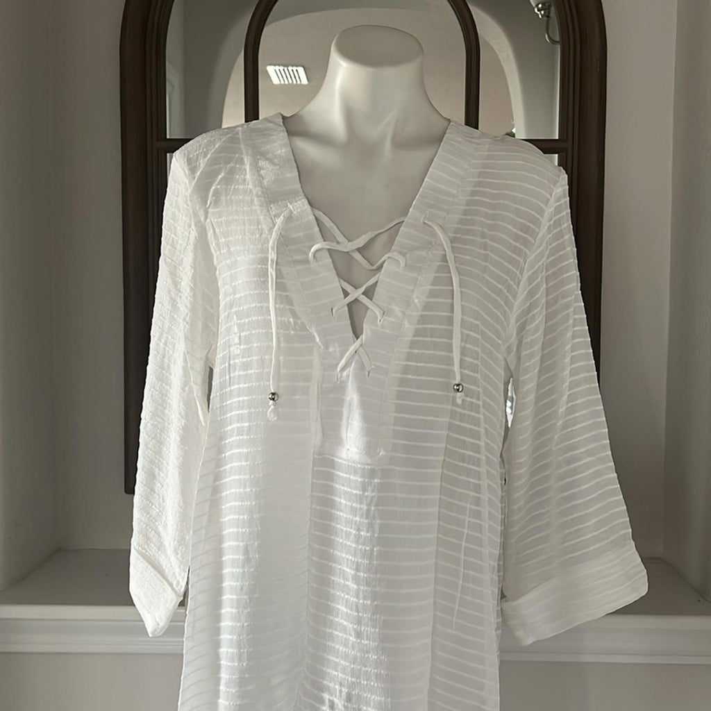 NEW J. Valdi Lace Up Shirt Swim Cover Up, White Size XL New w/Tag Retail $58