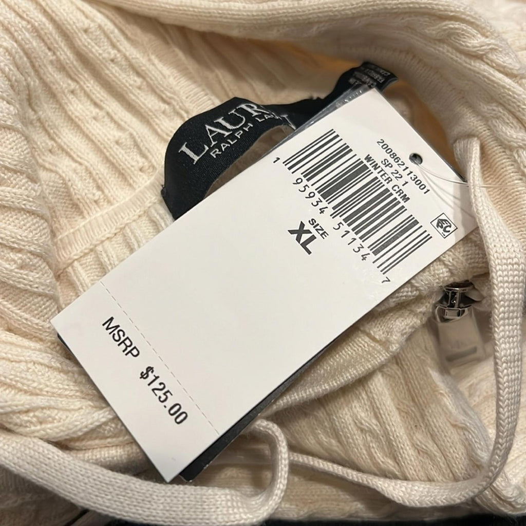Lauren Ralph Lauren Cable Knit Full Zip Hoodie, Winter Cream Size XL New w/Tag