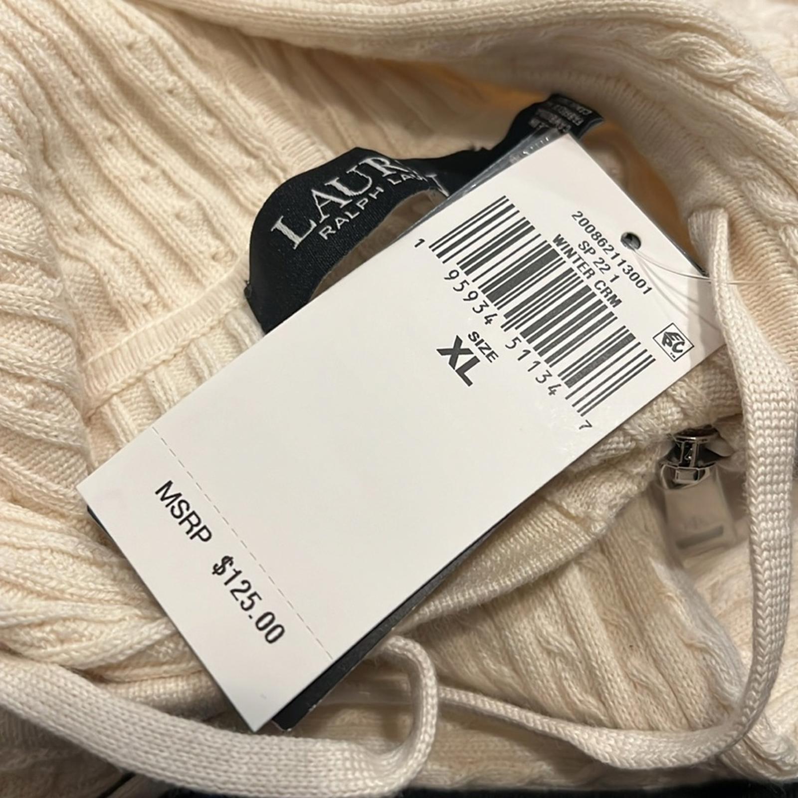 Lauren Ralph Lauren Cable Knit Full Zip Hoodie, Winter Cream Size XL New w/Tag