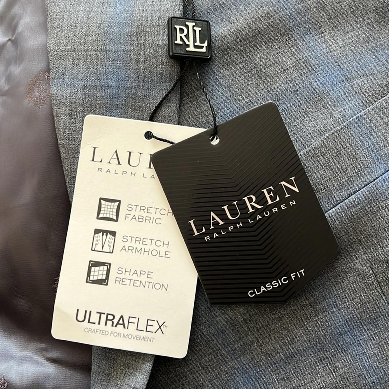 $450 Lauren Ralph Lauren Gray Blue Plaid Classic-Fit Blazer, UltraFlex Size 44S