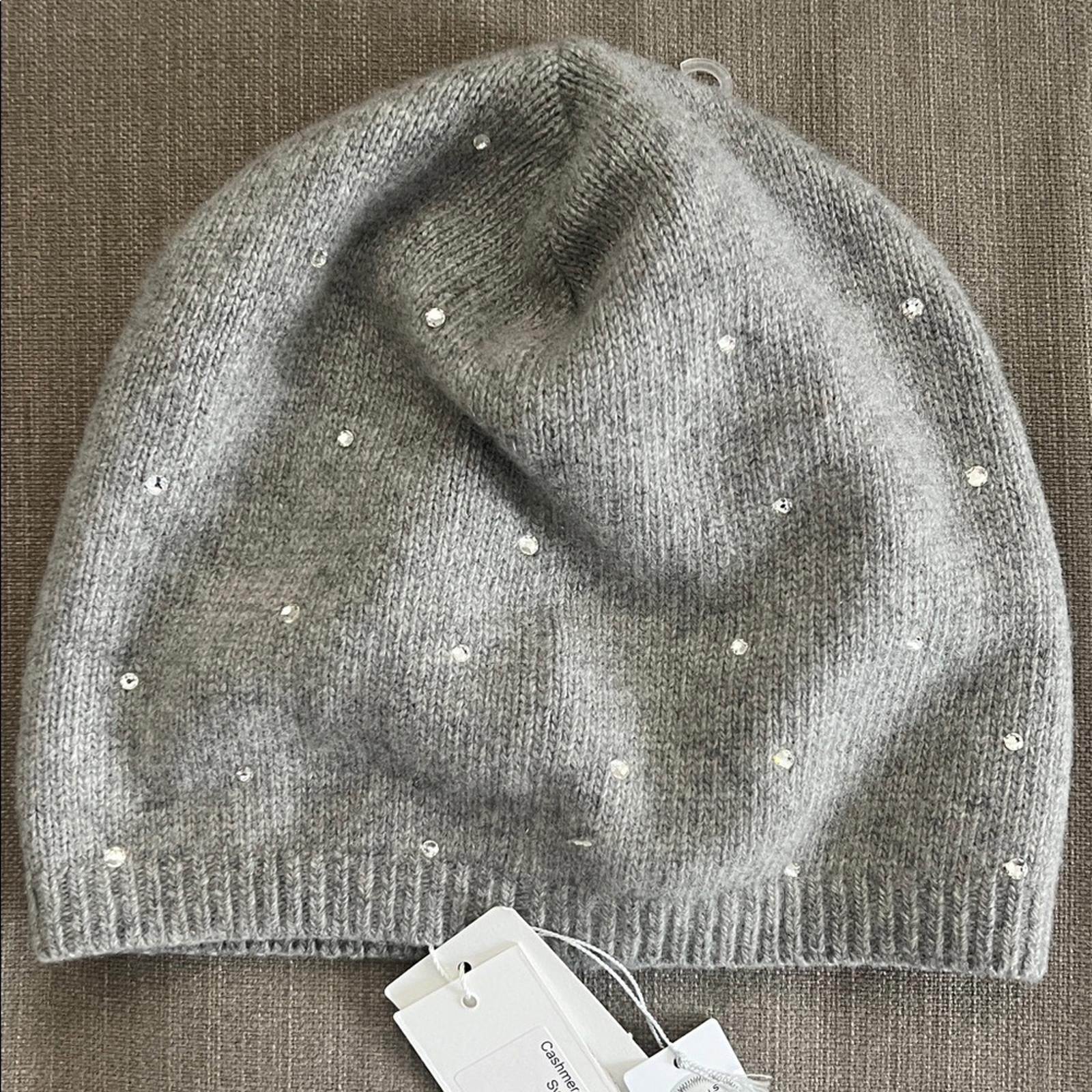 Carolyn Rowan Cashmere Baggy Beanie w/Scattered Swarovski Crystals, OS, NEW