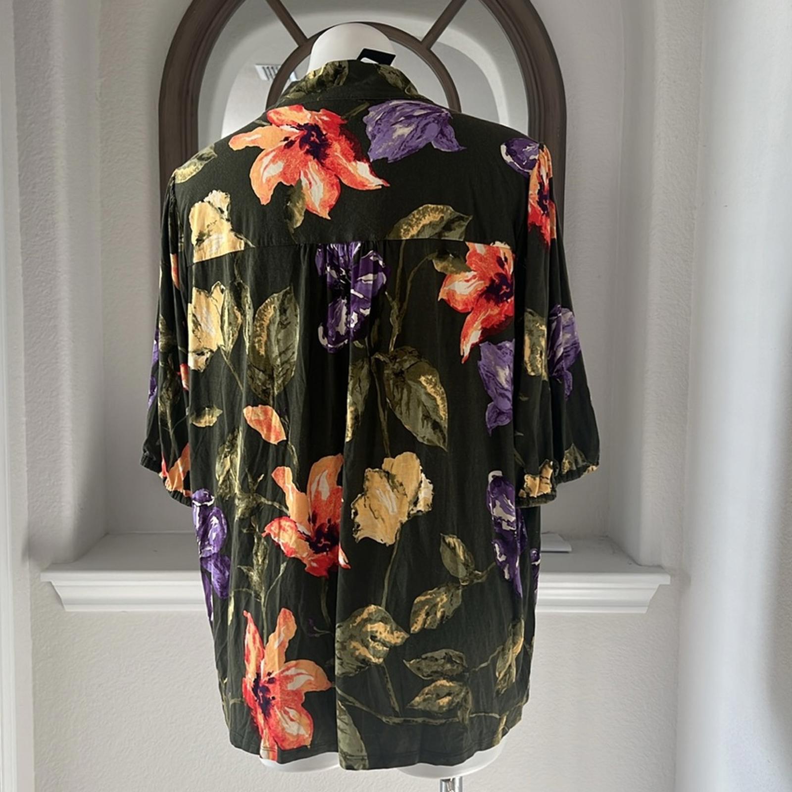 Ralph Lauren Floral Jersey Tie-Neck Blouse in Farm Olive, Plus Size XXL, NWT