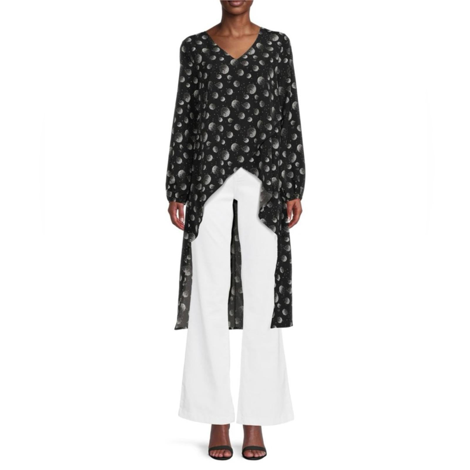 Patrizia Luca Oversized Geometric Moon Print Hi-Low Tunic, Black/White XS NWT