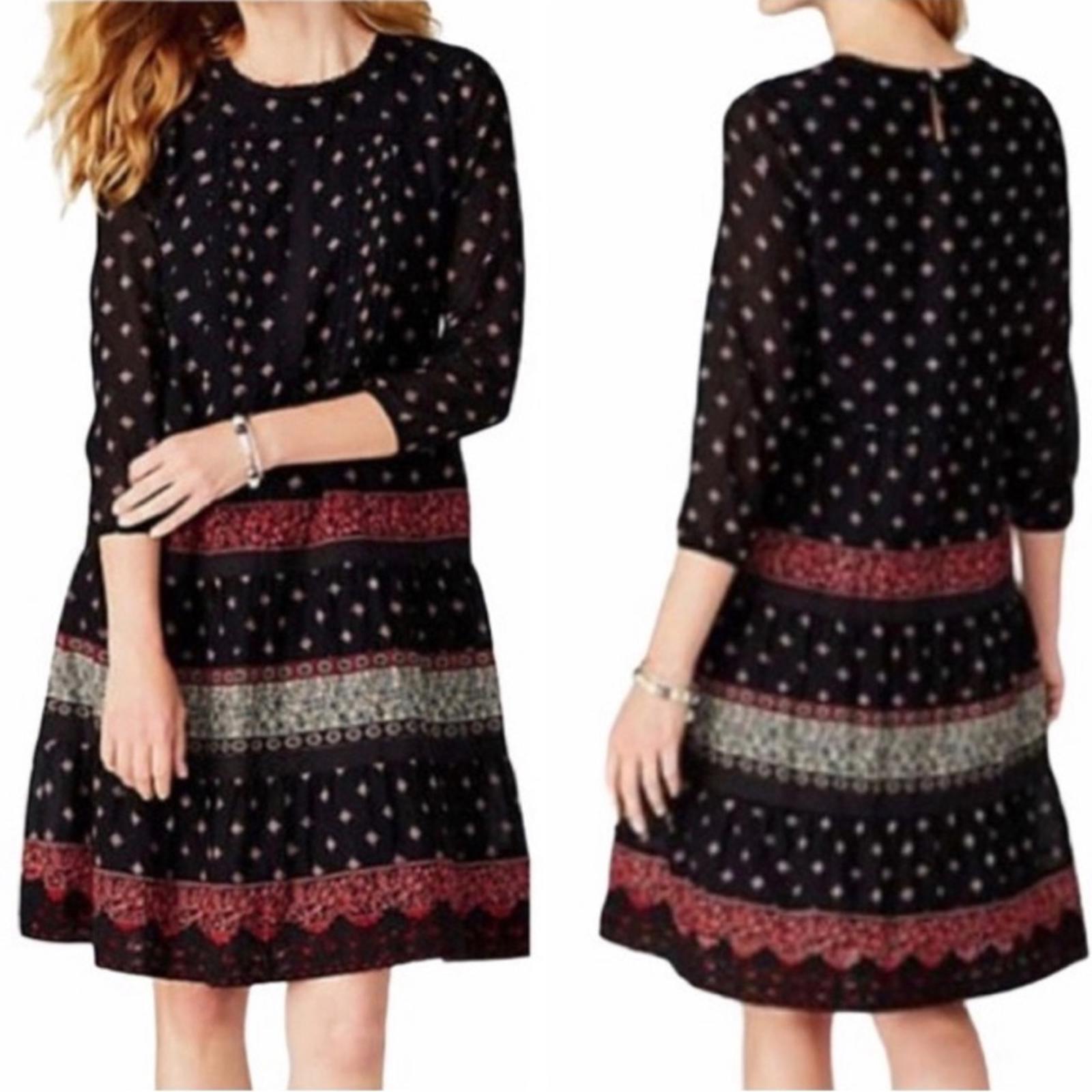 J. Jill Pin-tucked Lace Trim Dress , Black Red Size XL Retail $119