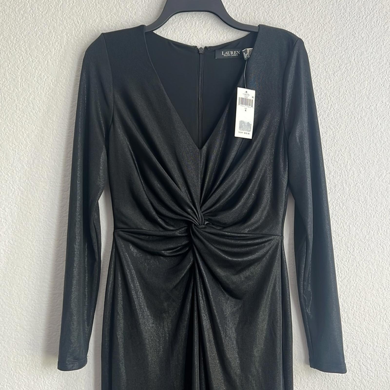 Lauren Ralph Lauren Twist-Front Foil-Print Jersey Gown Black, Women’s Size 4 NWT