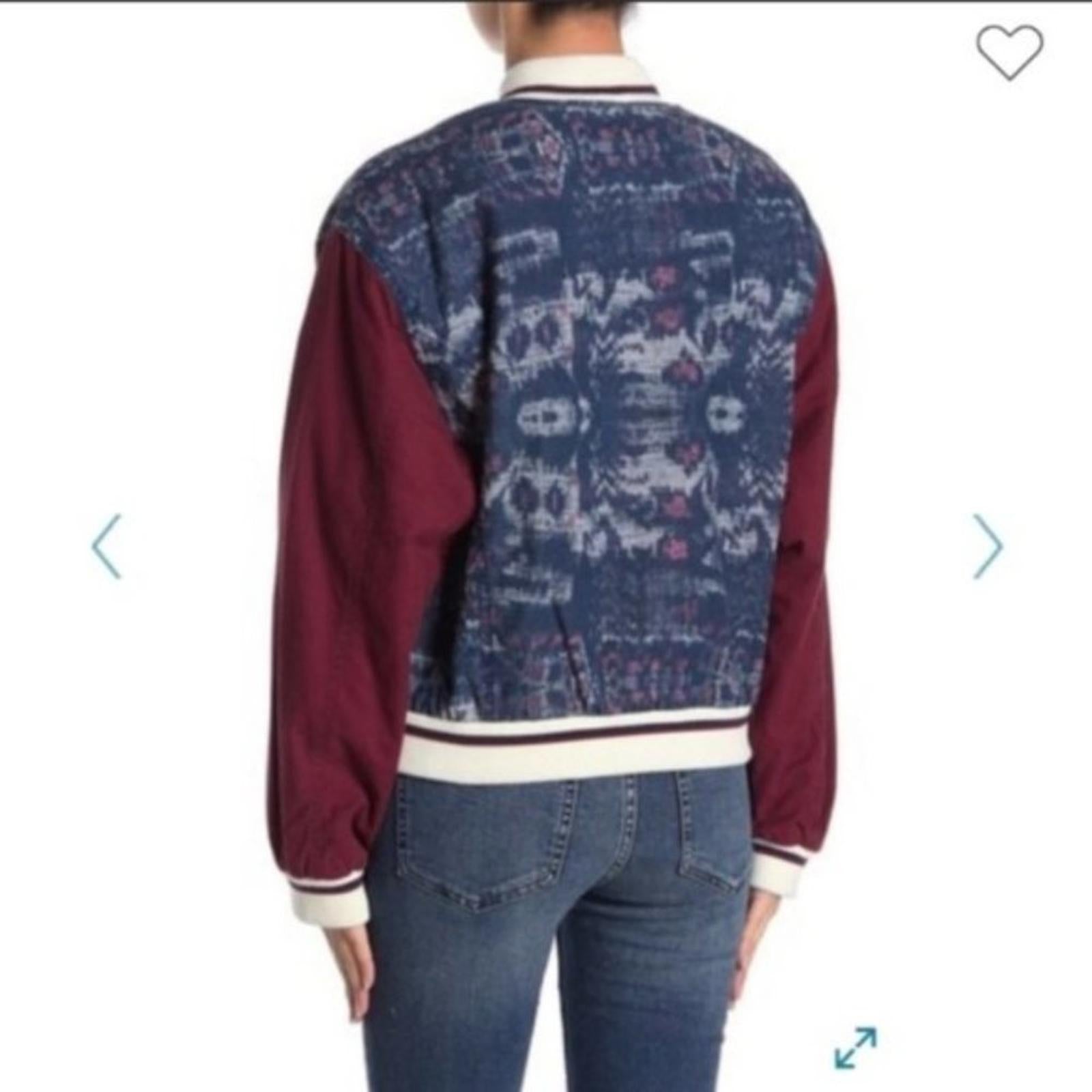 Free People Bomber Jacket, Chambray Navy Electric Cotton Linen Denim Size S NWT