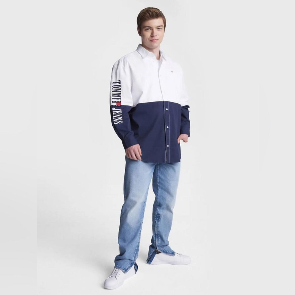 Tommy Hilfiger Adaptive Archive Color-Blocked Relaxed Shirt, White Size S NWT