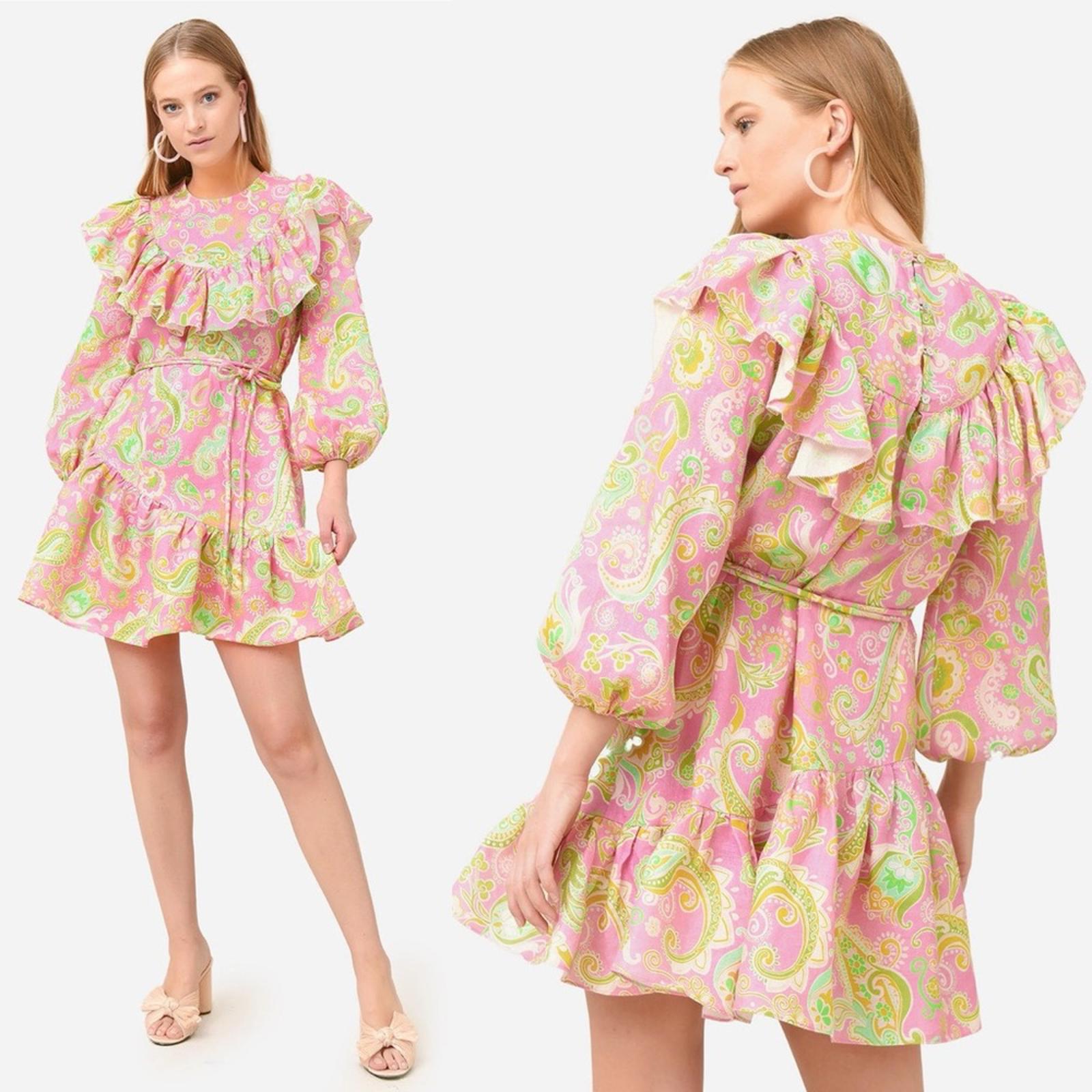 ALÉMAIS Marta Linen Ruffle Mini Dress, Size AUS 4 New w/Tag