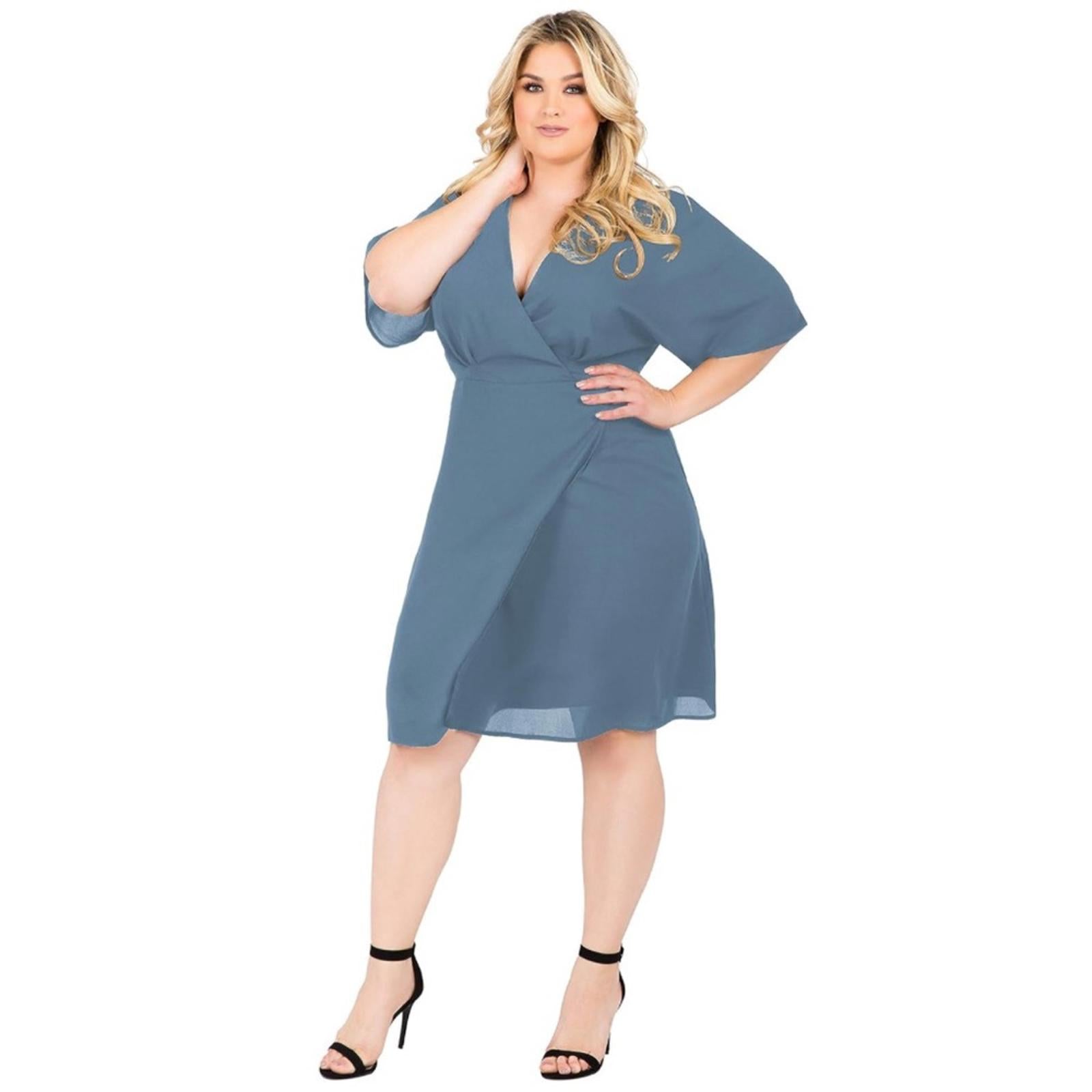 NEW Standards & Practices V-Neck Kimono Wrap Dress in Slate Blue, Size 1X NWOT
