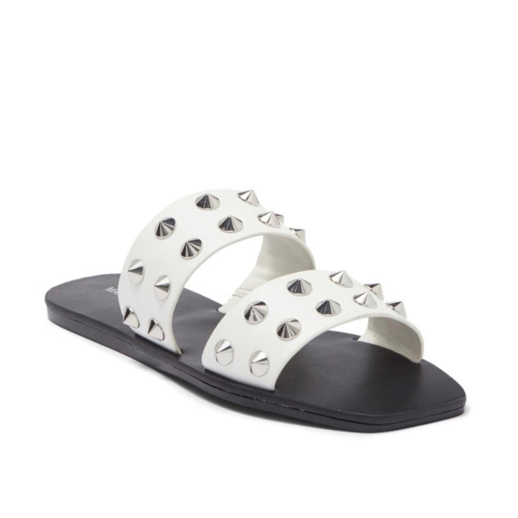 Marc Fisher Bolive Studded Slides Flat Sandals in White/Black, Size 7.5