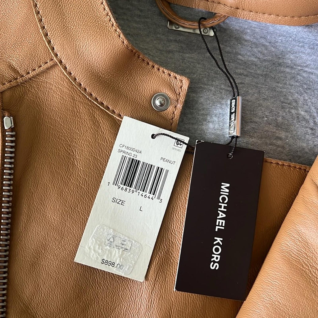 Michael Kors Men’s Nappa Leather Moto Jacket in Peanut/Tan, NWT, Size M $898