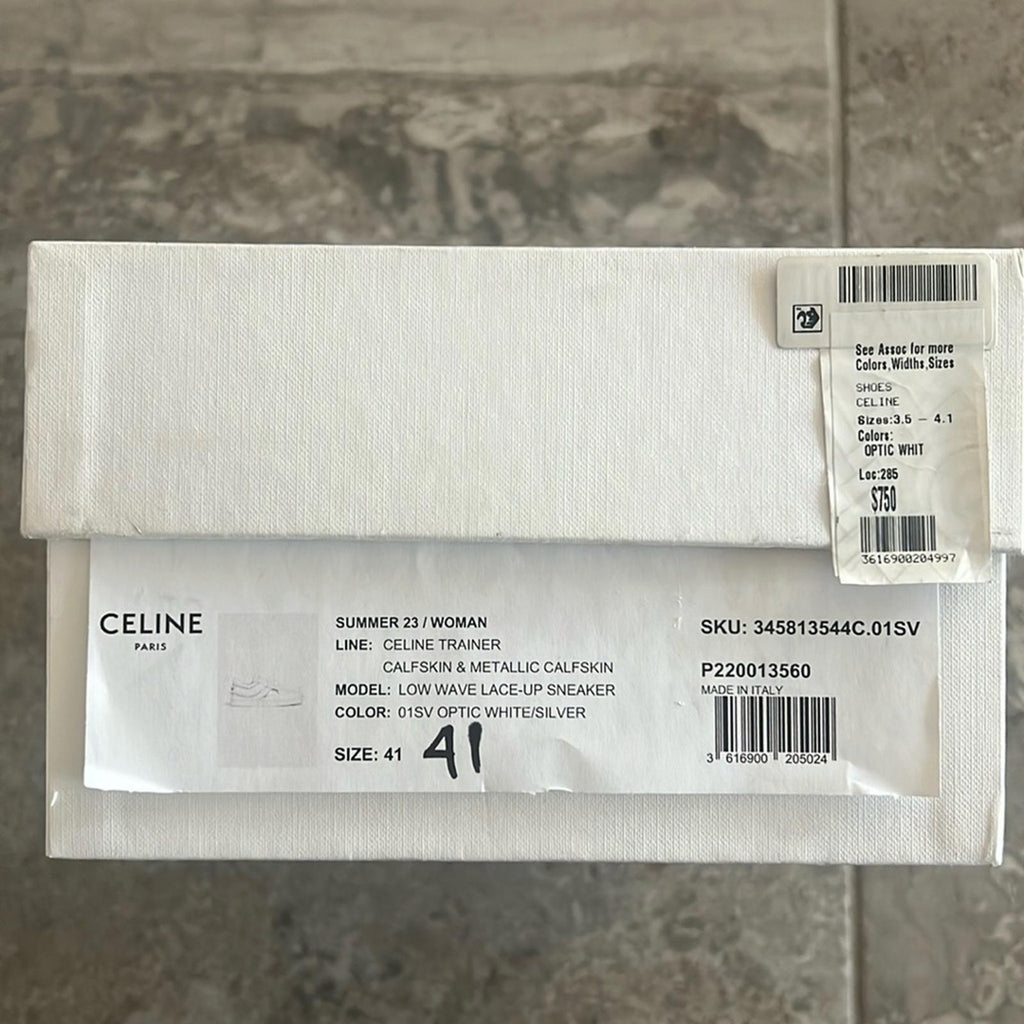Celine Low Wave Lace-Up Sneaker, Optic White/Silver Size 41 in Box +DustBag $750