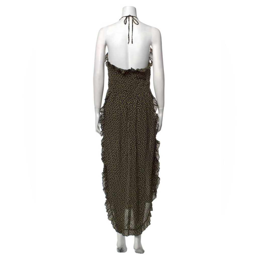 See by Chloé Dot-Print Halter Ruffle Dress, Black/Yellow Size FR40/M/8 New w/Tag
