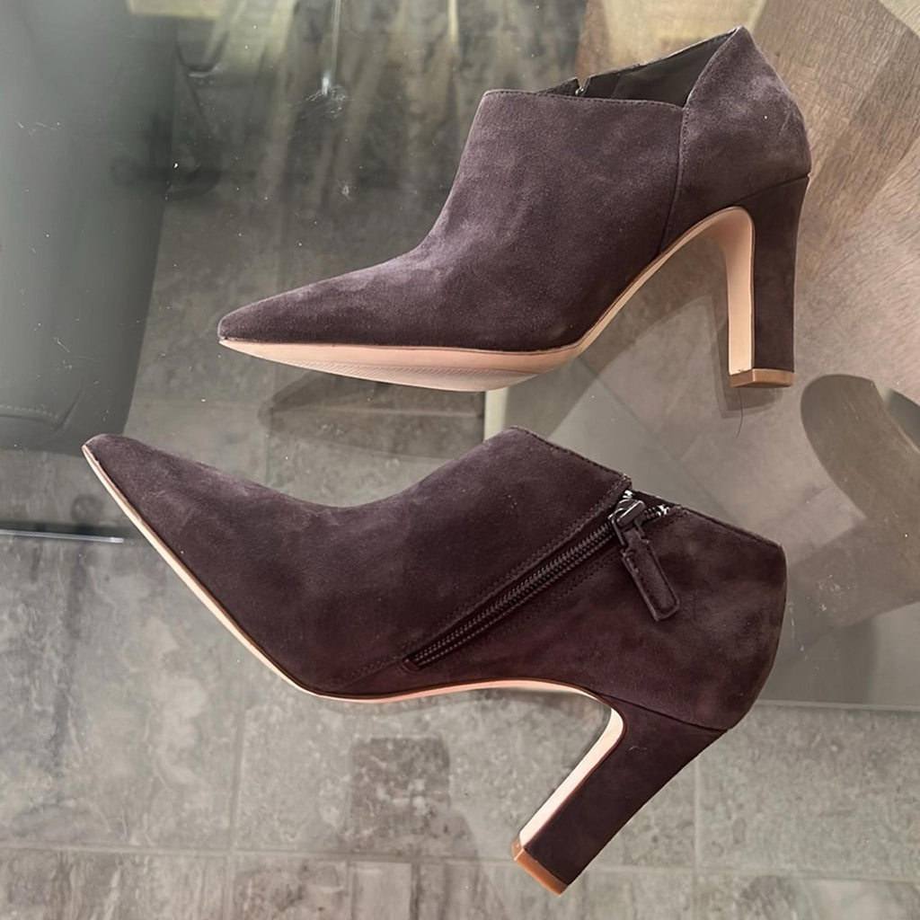 Cole Haan Vestry Pointed Toe Booties in Dark Chocolate Suede, Size 7 NEW
