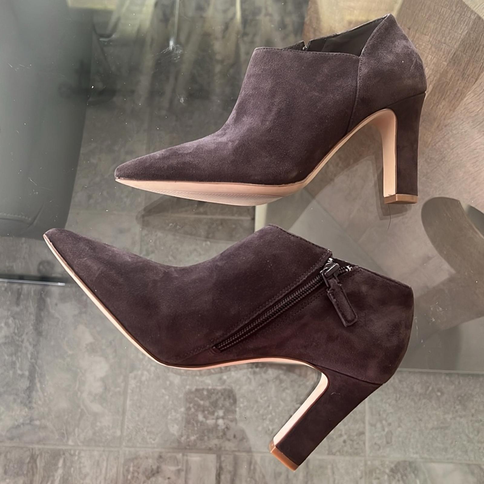 Cole Haan Vestry Pointed Toe Booties in Dark Chocolate Suede, Size 7 NEW