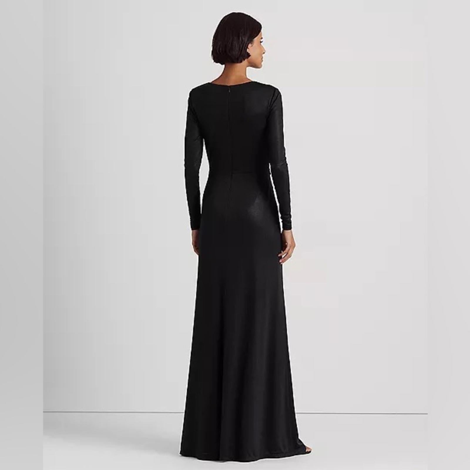 Lauren Ralph Lauren Twist-Front Foil-Print Jersey Gown Black, Women’s Size 4 NWT