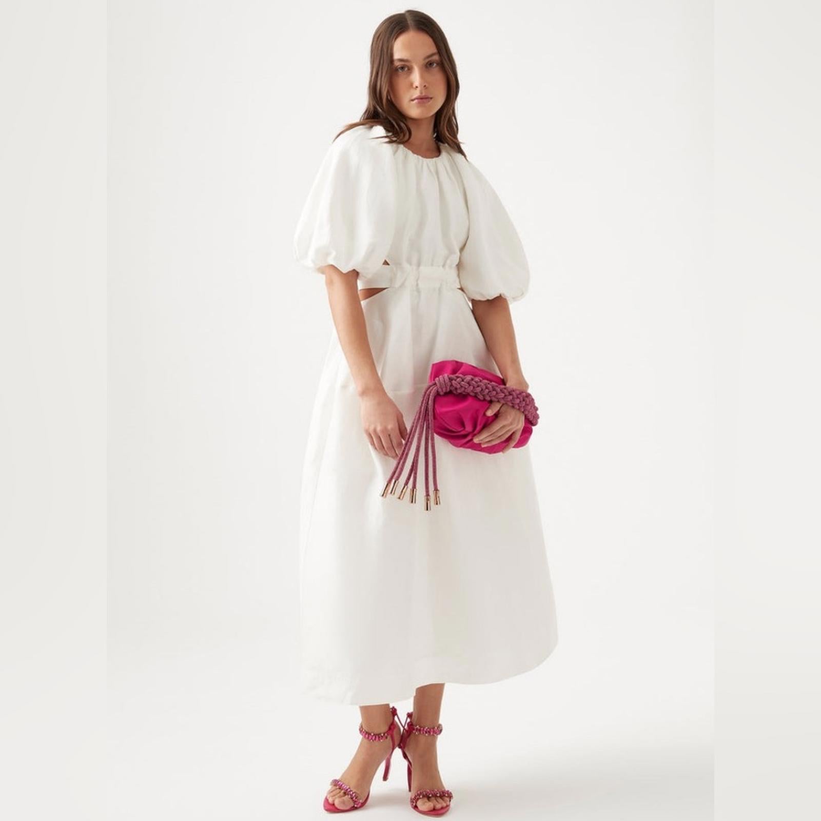 New AJE Mimosa Cut-Out Midi Dress in White, Size AU6 US2 New w/o Tag