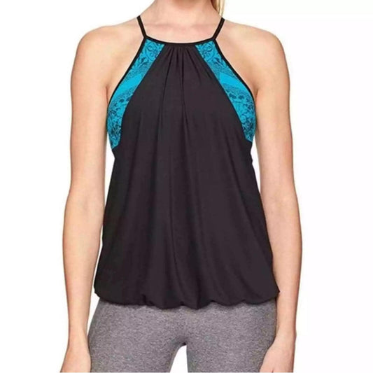 NUX Gia High Neck Exposed Bra Workout Tank Top, Blue/Black, Size S, New with Tag