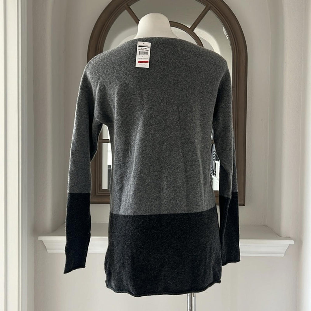 Kier+J Cashmere Boat Neck Sweater Charcoal w/Gray, Size L New w/Tag Retail $268