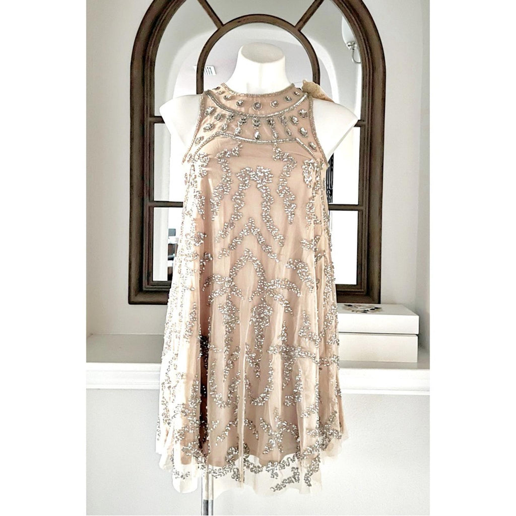 Altar’s State Beaded A-Line Mini Dress in Nude, Size XS New w/Tag $149.95