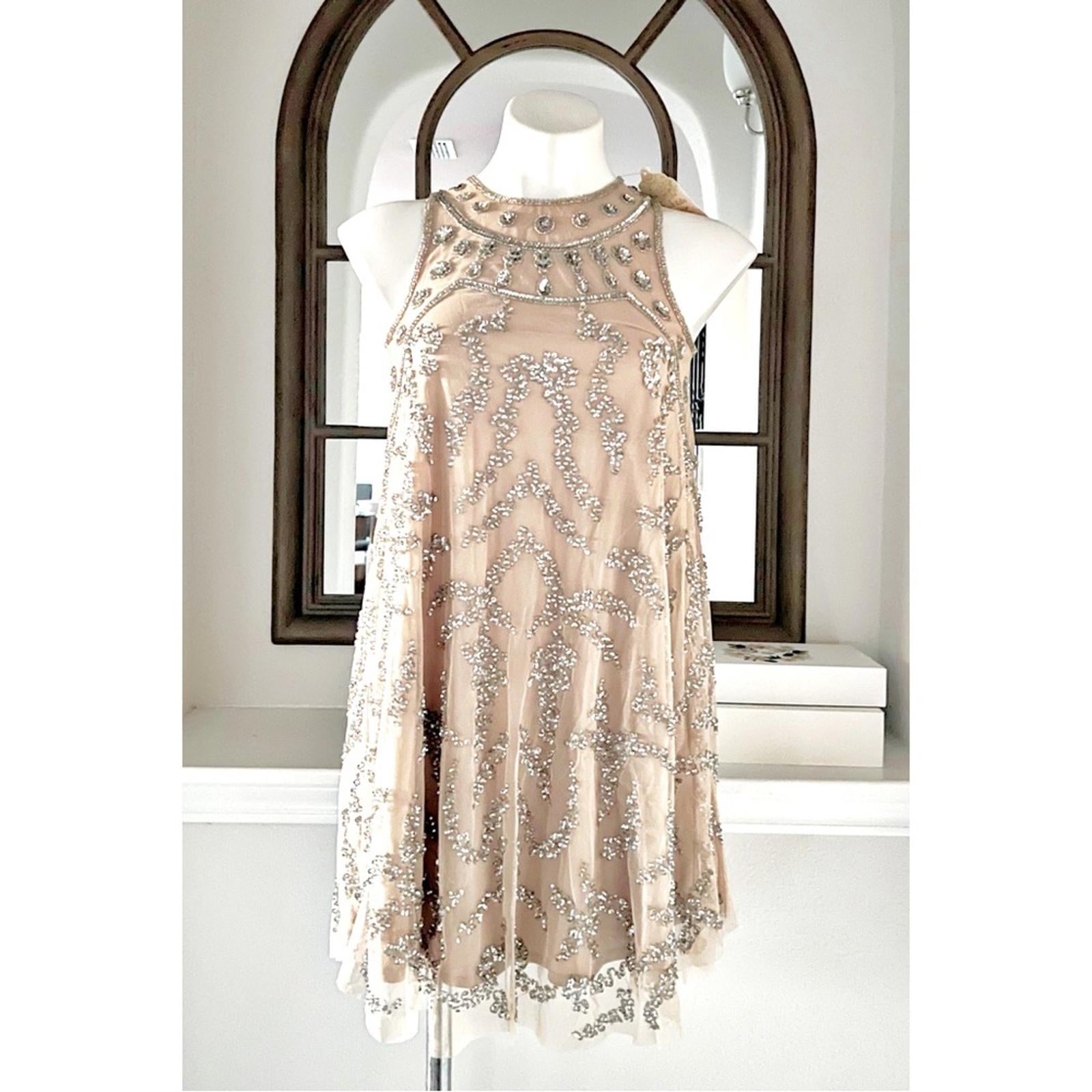 Altar’s State Beaded A-Line Mini Dress in Nude, Size XS New w/Tag $149.95
