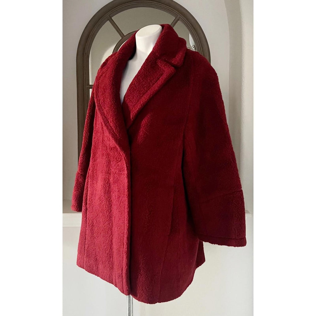 ICONS Cinzia Rocca Wool Teddy Pea Coat in Red, Size 10 NWT $1,005 Made in Italy