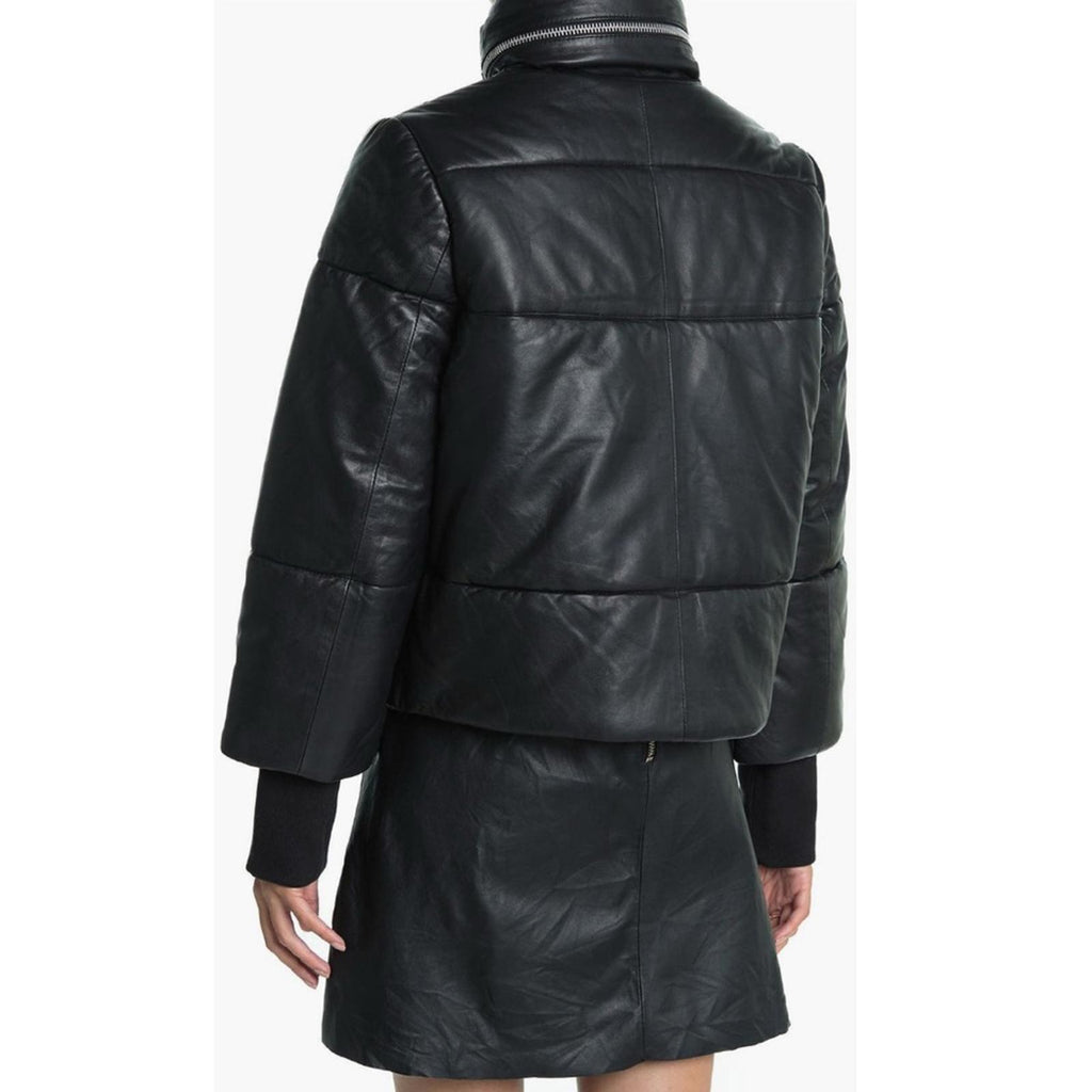 NEW Walter Baker Edwina Puffer Jacket 100% Lamb Leather, Black, NEW w/o Tag $748