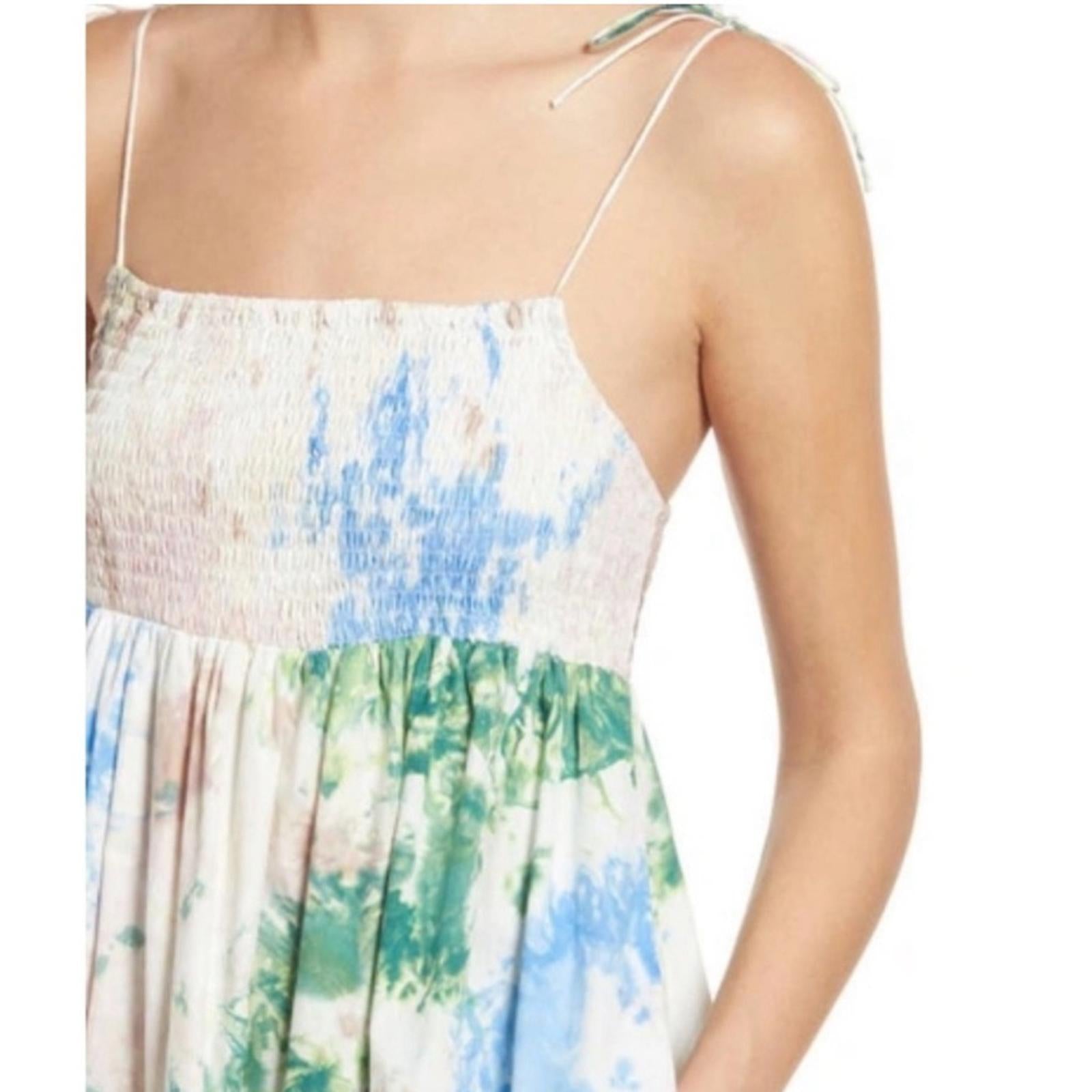 S/W/F Anthropologie Shirred Midi Dress in Skyline, Size S New w/Tag Retail $329