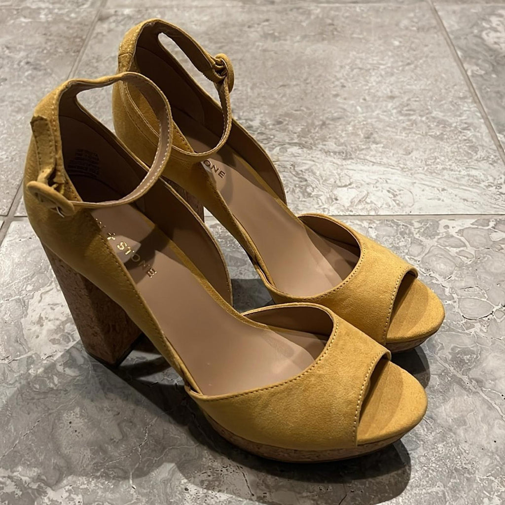 Sun+Stone Reeta Block Heel Platform Sandals in Yellow, Size 11 New