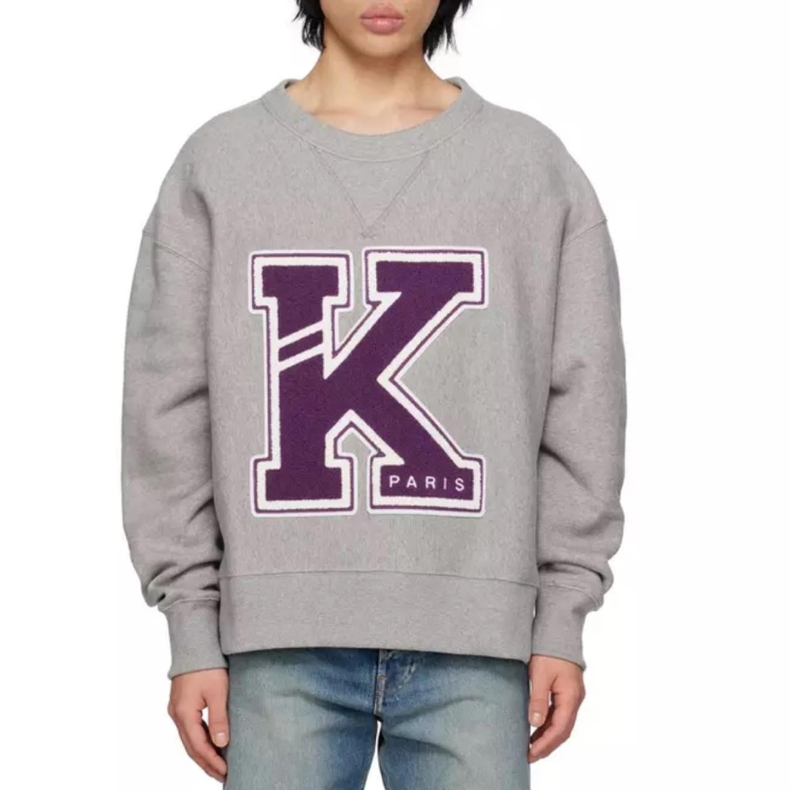 Kenzo Logo-Appliquéd Cotton-Jersey Sweatshirt in Pearl Gray, NWT, Size L