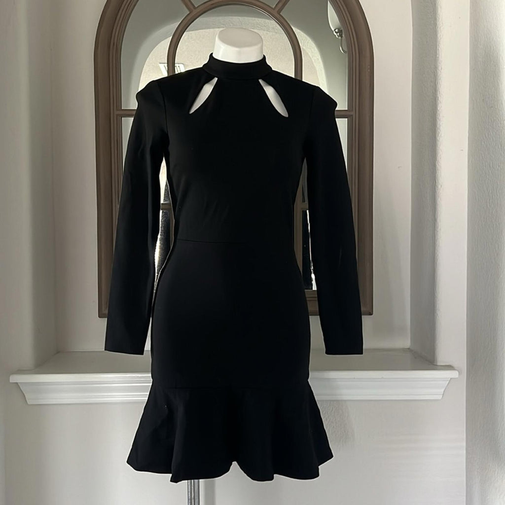 Alice + Olivia Marisela Ruffle Hem Cutout Cocktail Dress Black Size 2 EXCELLENT!