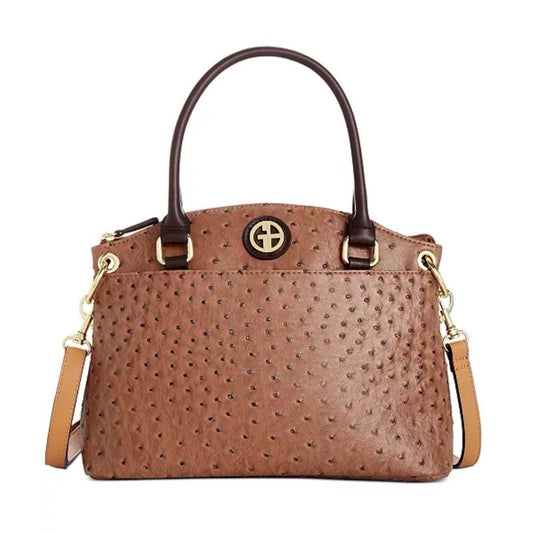 Giani Bernini Faux Ostrich Mini Satchel in Mocha Brown/Gold Tone, NEW w/o Tag