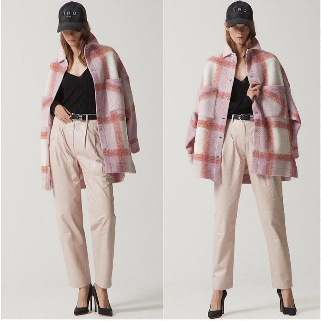 NWT IRO Lemina Check Plaid Oversized Shacket Jacket, Mixed Pink Size 34/XS $435